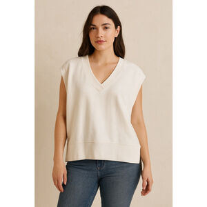 Athleta Retroterry NEW V-Neck Sweater Vest Oversized Small Cream Relaxed Fit